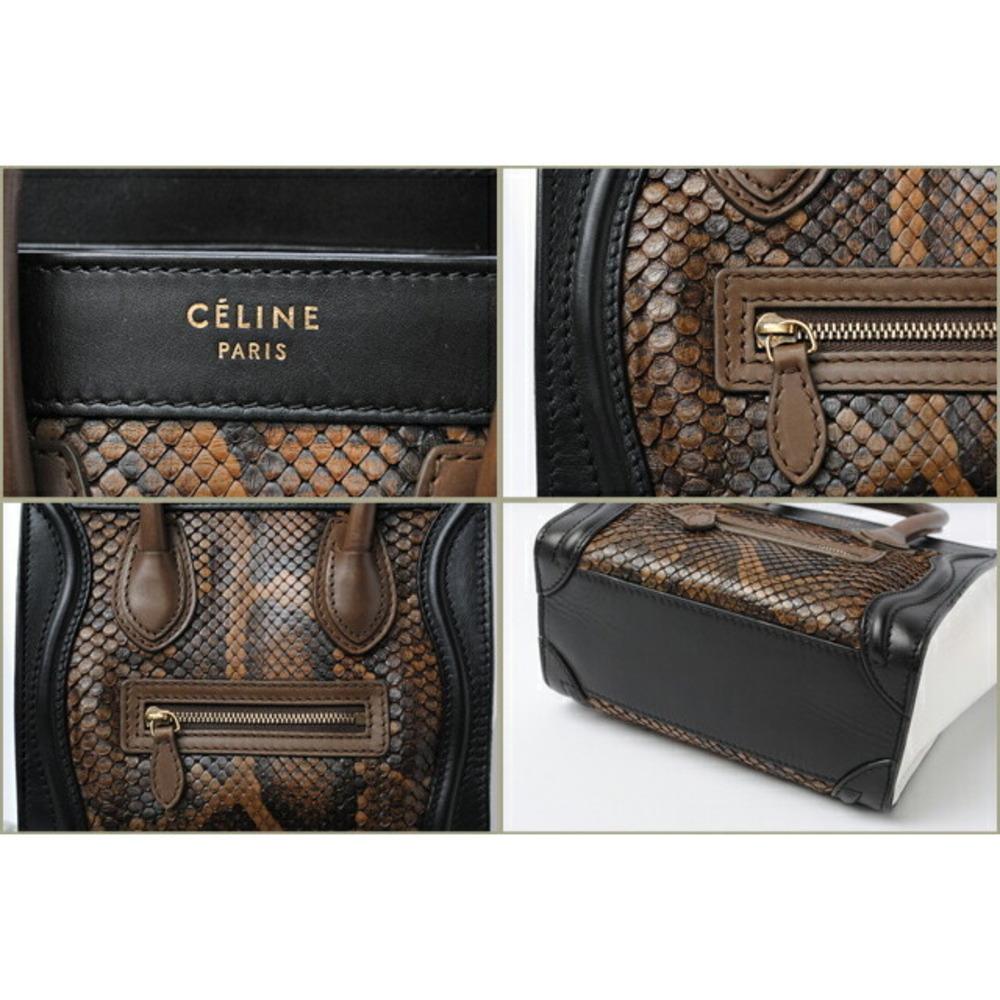 Celine Black Shopper Brown Python Handbag Leather White Strap Luggage